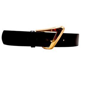Robinson's Black Leather Belt Womens Large Gold Buckle Modern Work Career Glam